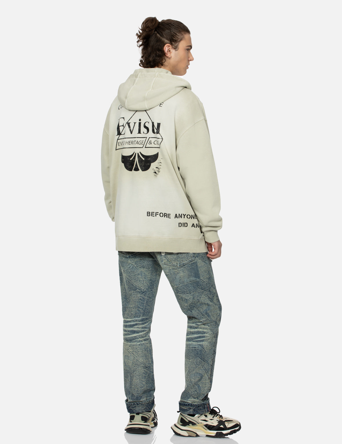 Multi Logos Print Loose Fit Washed Zip-Up Hoodie