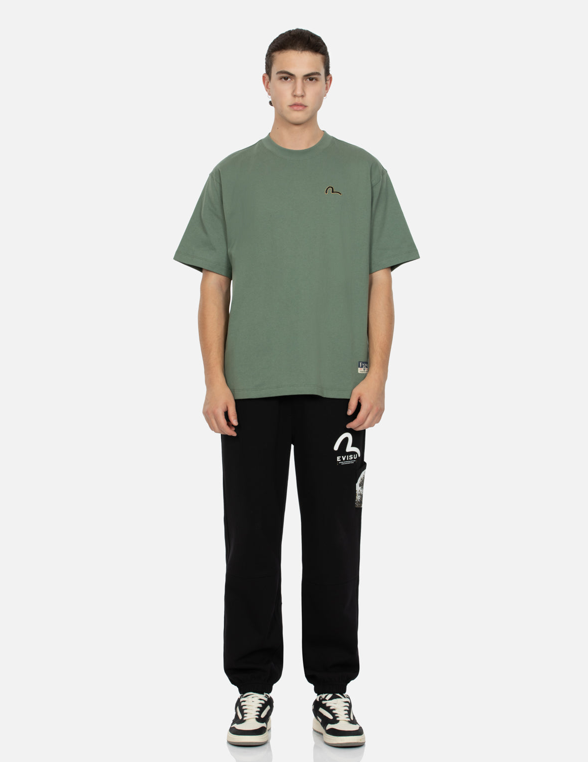 カモメ刺繍と鯉プリントリラックスフィットTシャツ – EVISU