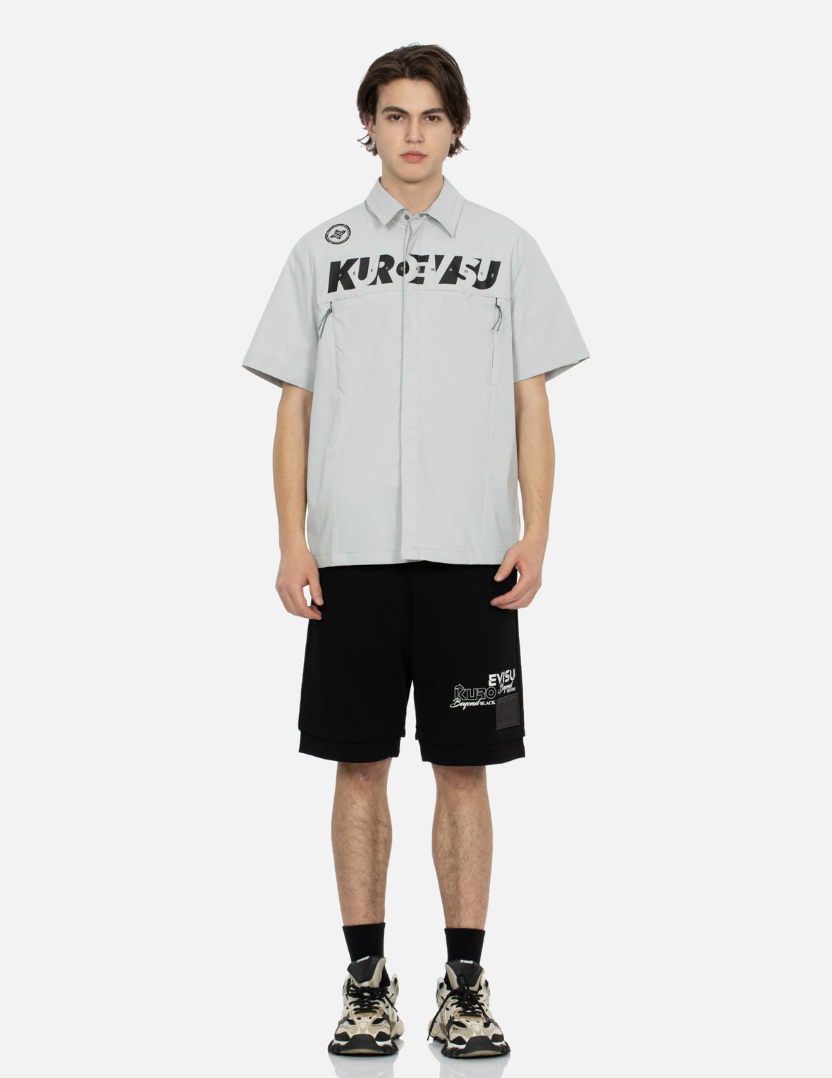 Logo and Kamon Print Regular Fit Short-Sleeves Shirt