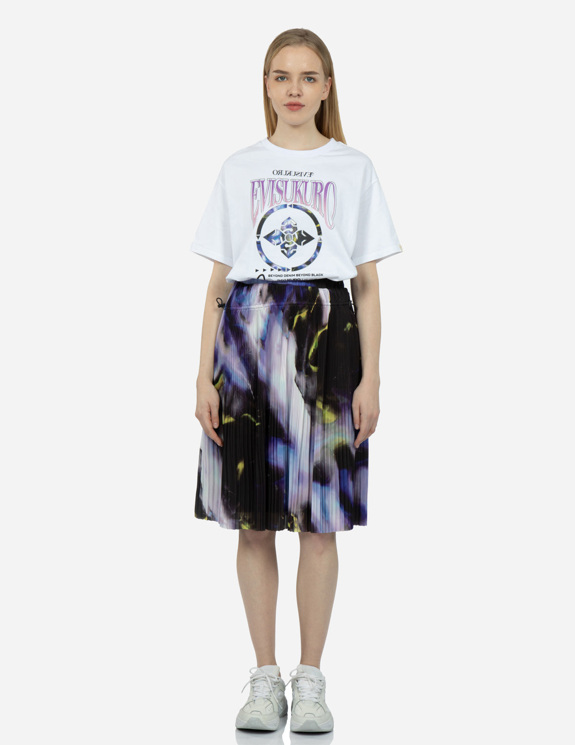 Abstract Print Pleated Front Skirt