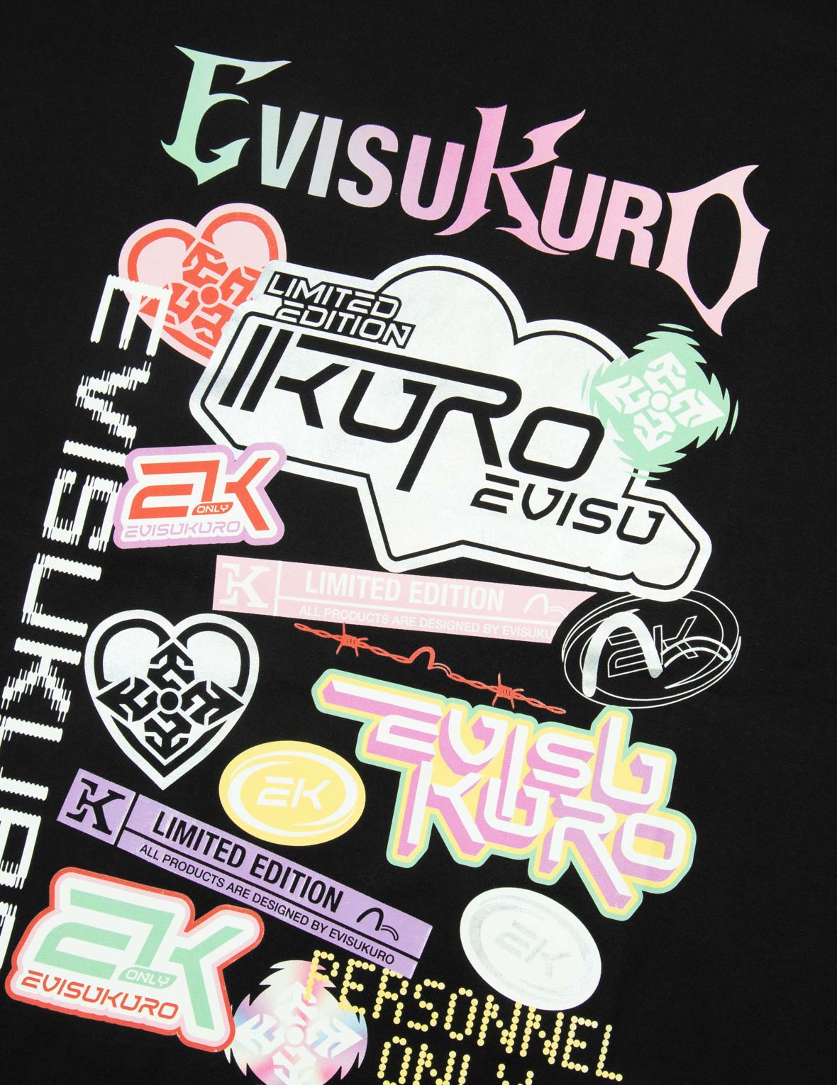 Y2KホログラフィックステッカープリントのボーイフレンドTシャツ