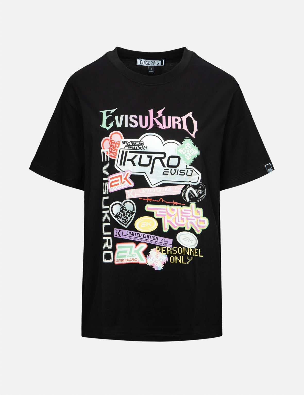 Y2KホログラフィックステッカープリントのボーイフレンドTシャツ