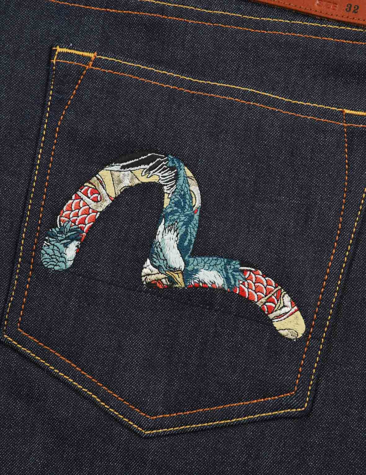 The Great Wave and Koi Seagull Embroidery Relax Fit Denim Shorts