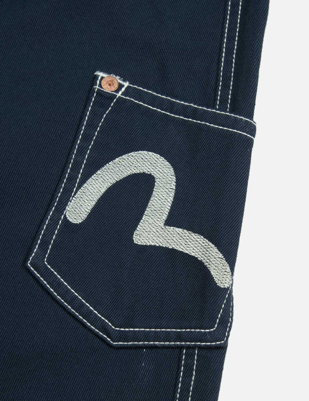 カモメ刺繍とコントラストステッチのストレートフィットカーゴパンツ 