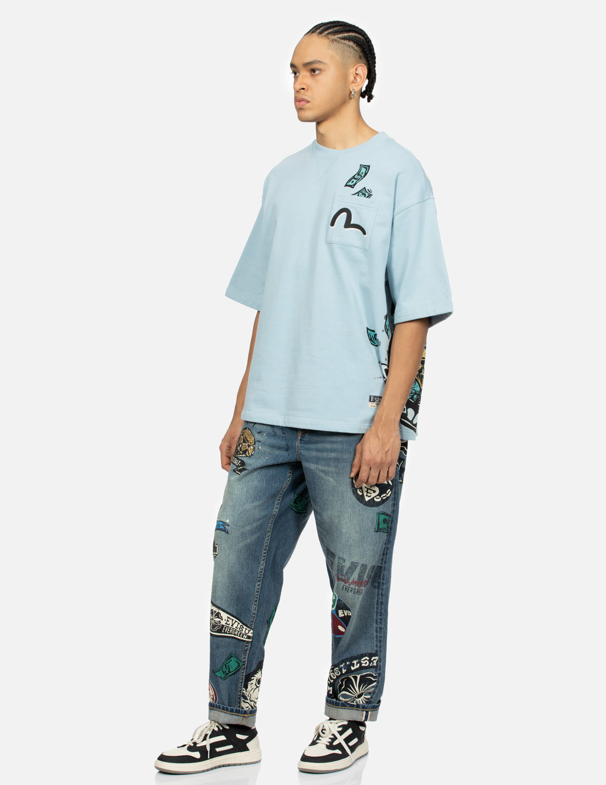 Diamond Daruma and Seagull Print Oversized T-shirt