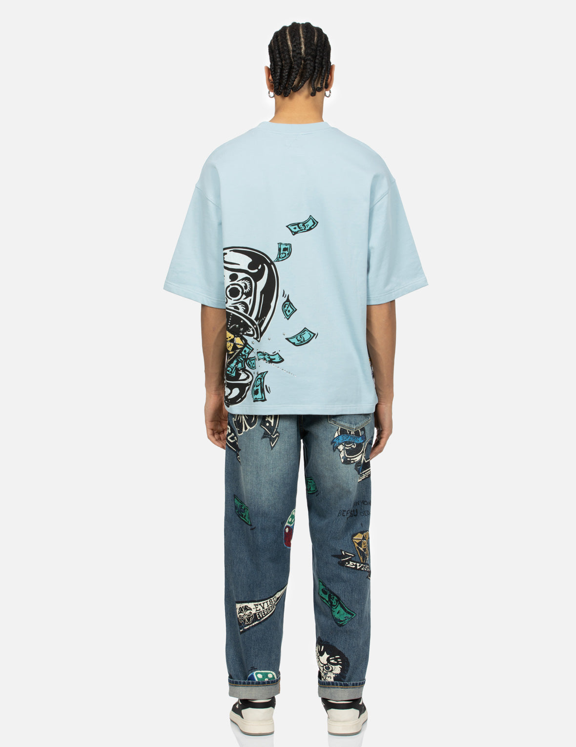 Diamond Daruma and Seagull Print Oversized T-shirt