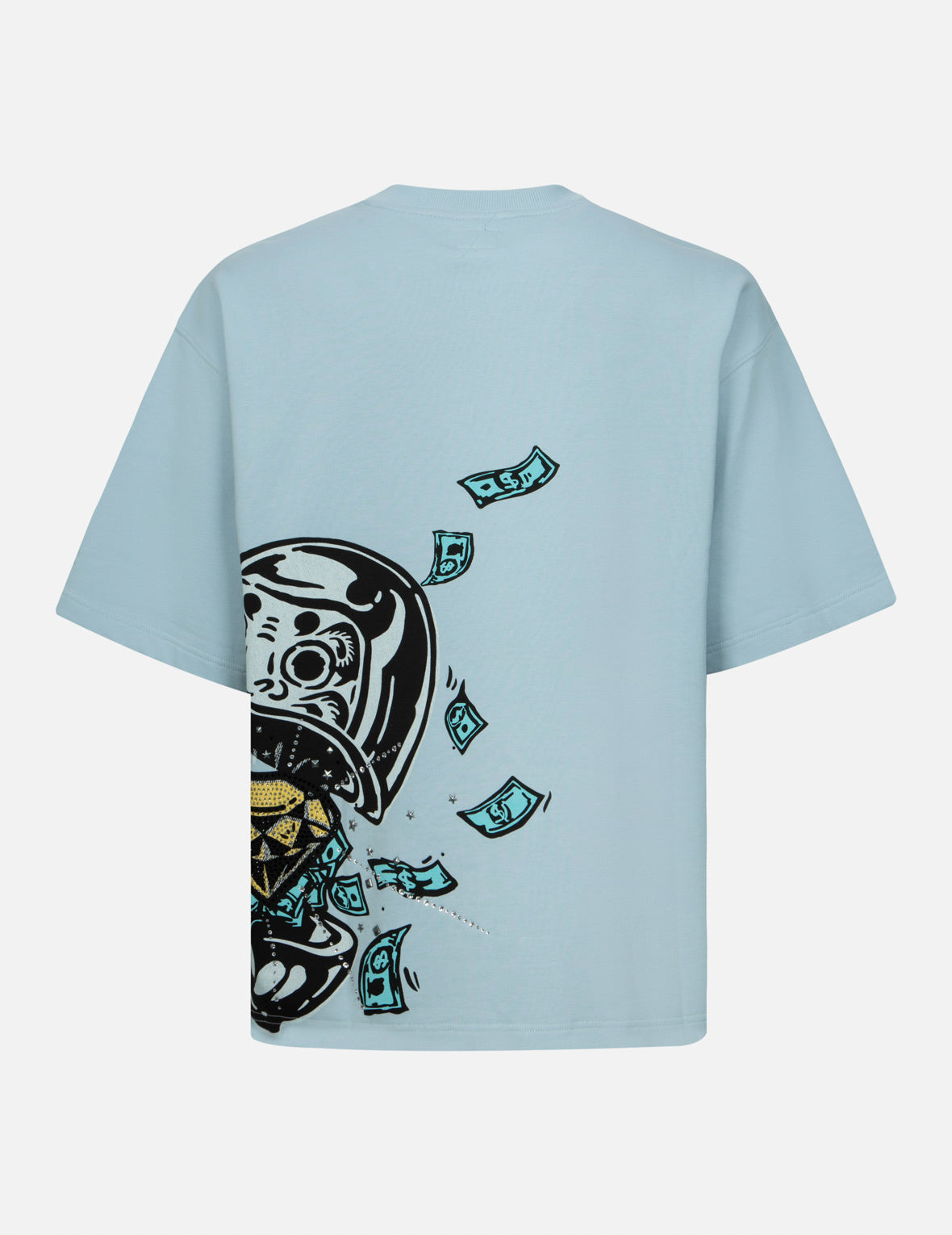 Diamond Daruma and Seagull Print Oversized T-shirt