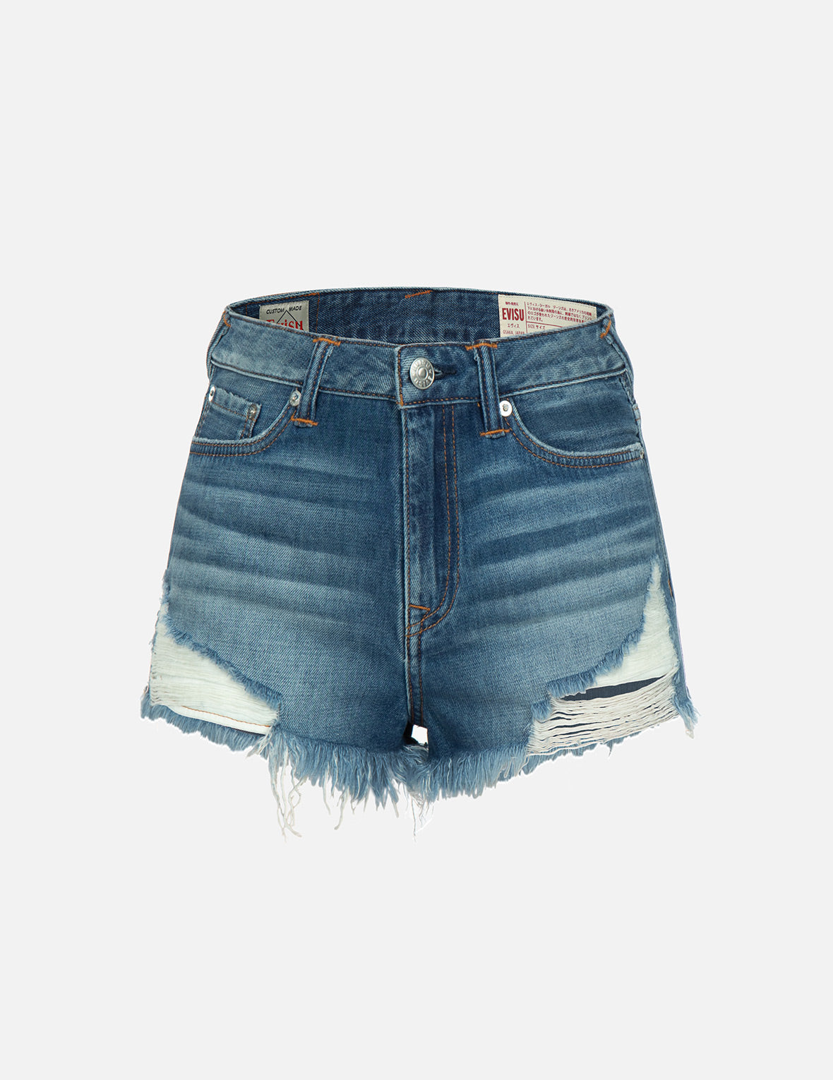 Graffiti Daruma Daicock Print Denim Shorts