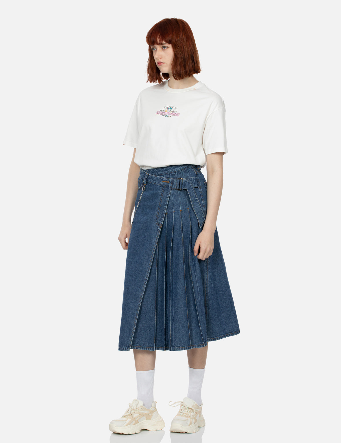 カモメプリントのファッションフィットデニムプリーツスカート