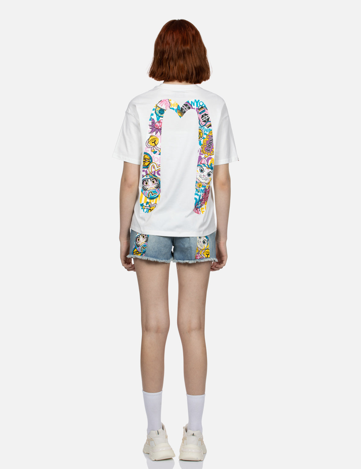 Daruma and Fortune Cat Print Daicock Oversized T-shirt