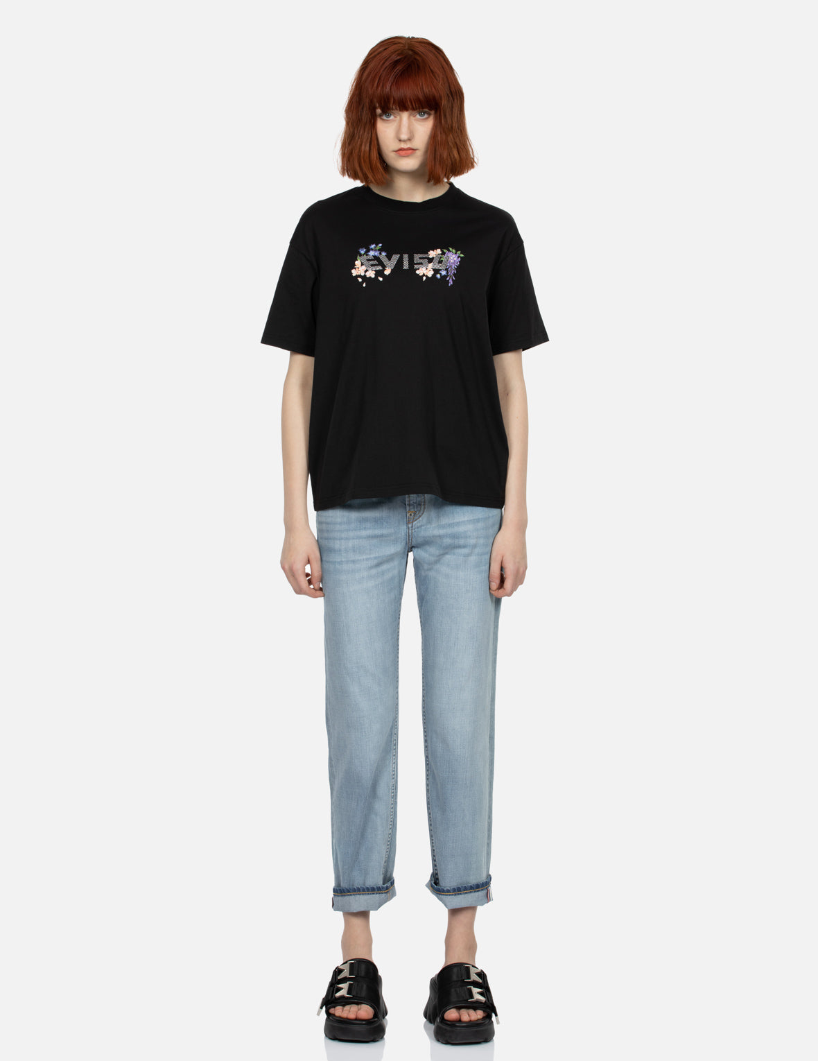 ラインストーンコラージュTシャツ(靴)[30151127] ラインストーンシューズロゴTシャツ(L ホワイト): トップス