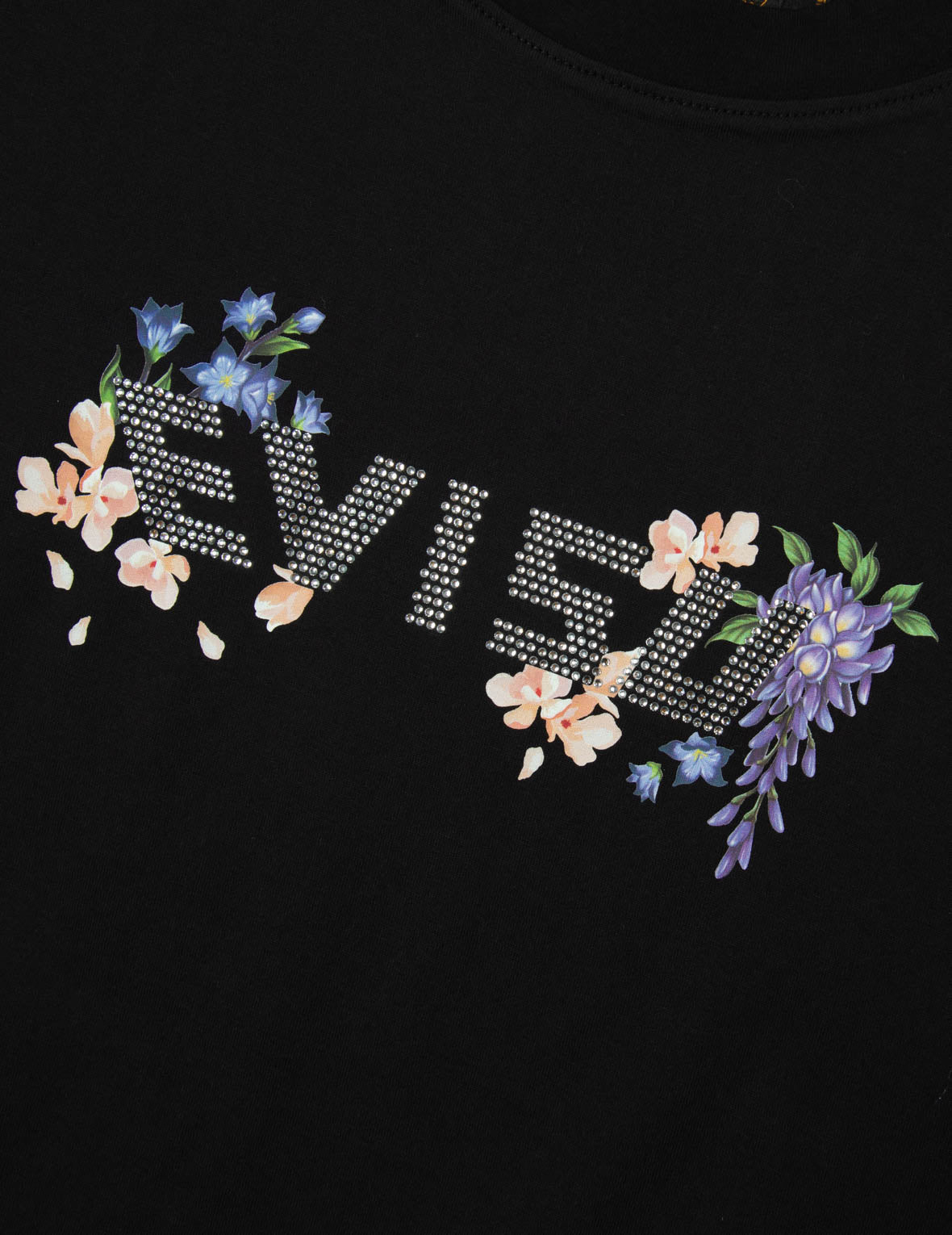 Floral Print and Rhinestone Logo Oversized T-shirt