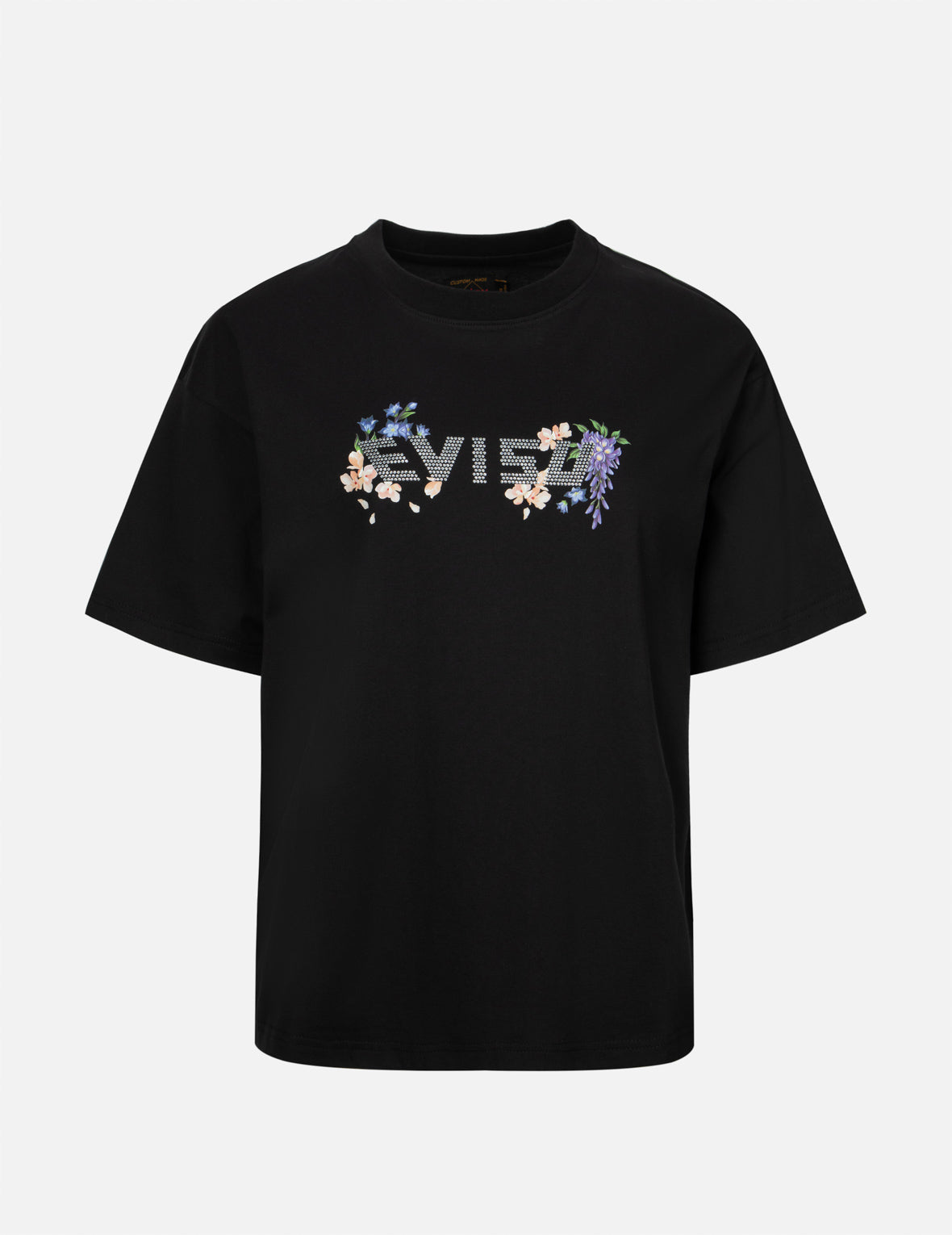 Floral Print and Rhinestone Logo Oversized T-shirt