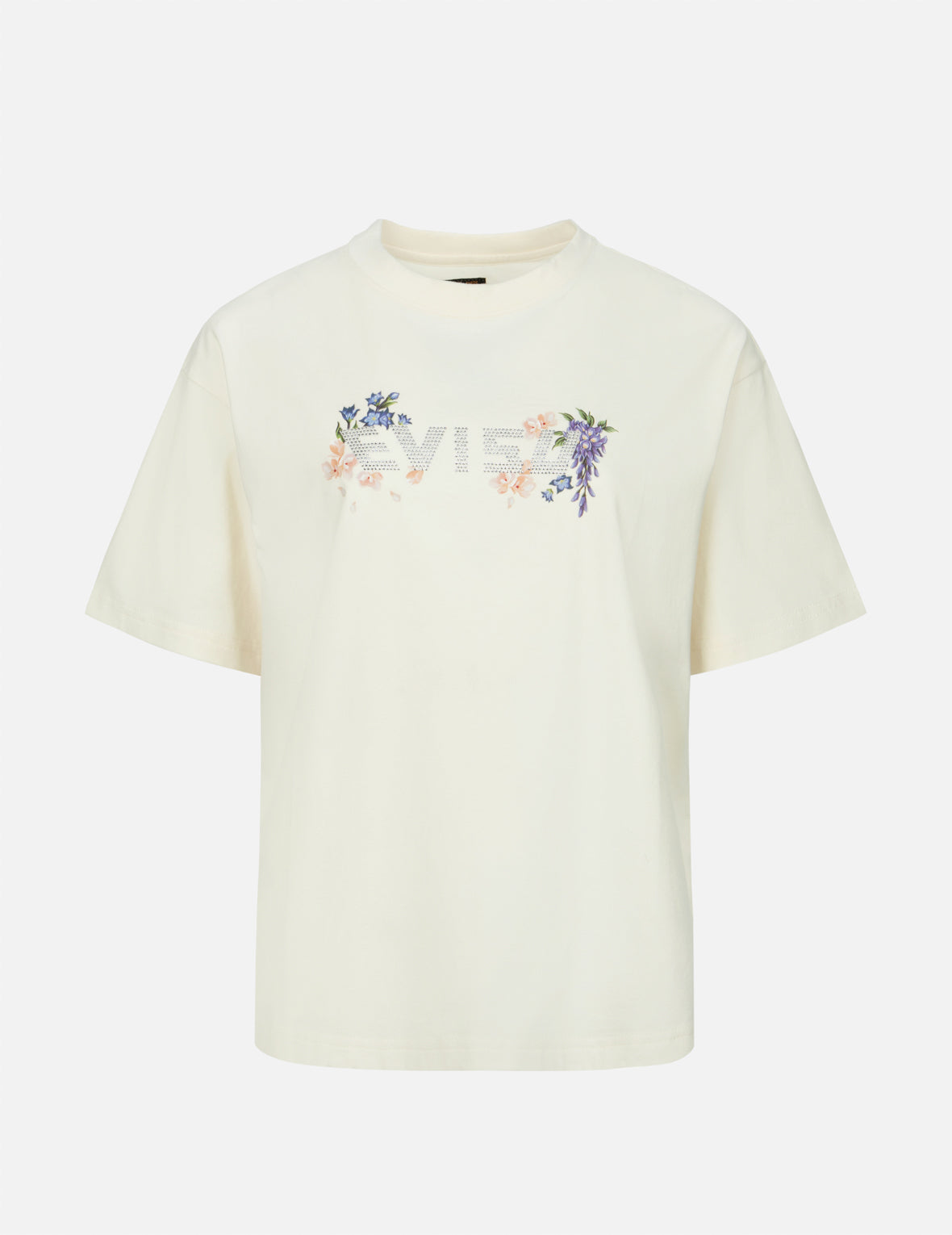 花柄とラインストーンロゴ オーバーサイズTシャツ