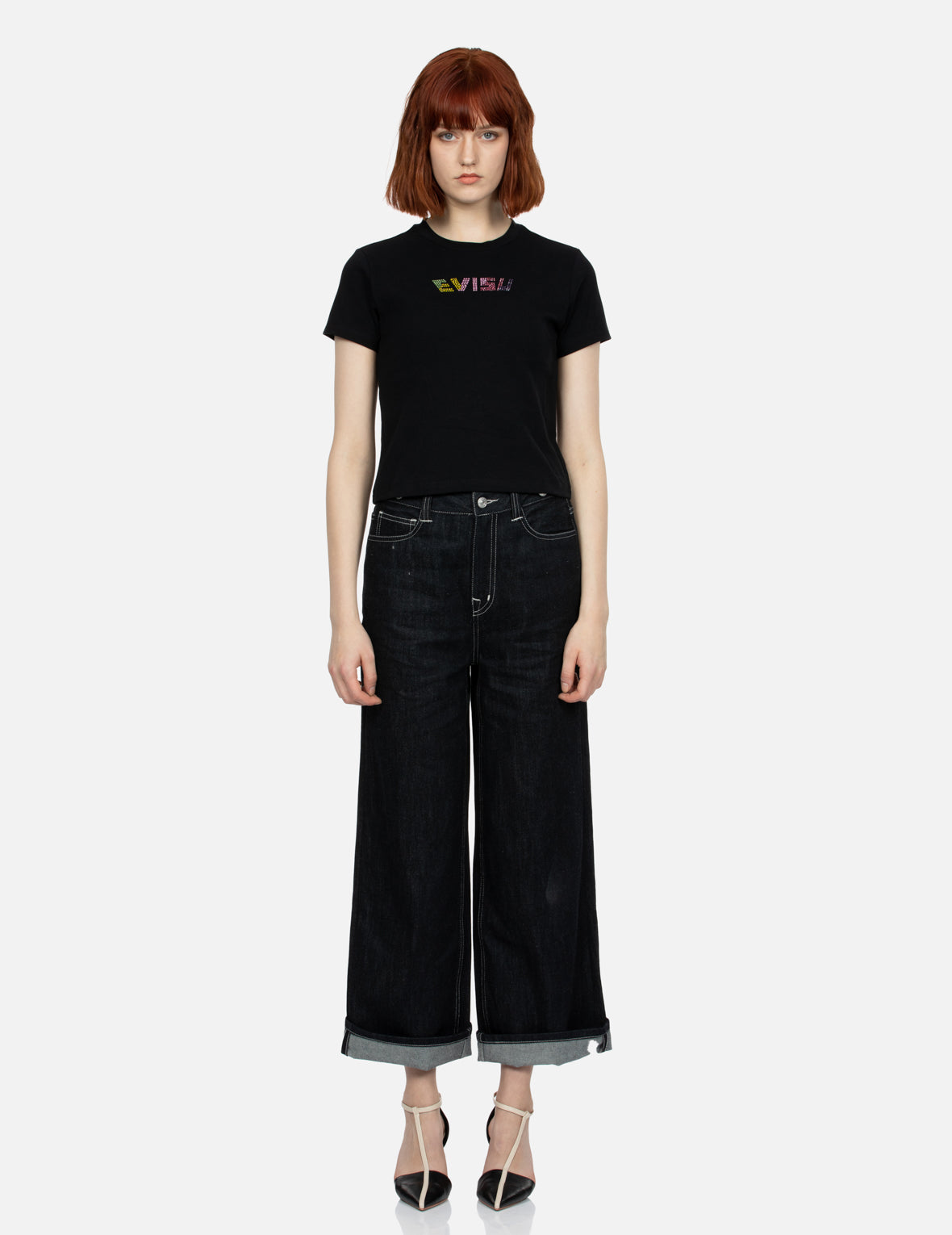 カラフルなラインストーンロゴ スリムフィットTシャツ – EVISU